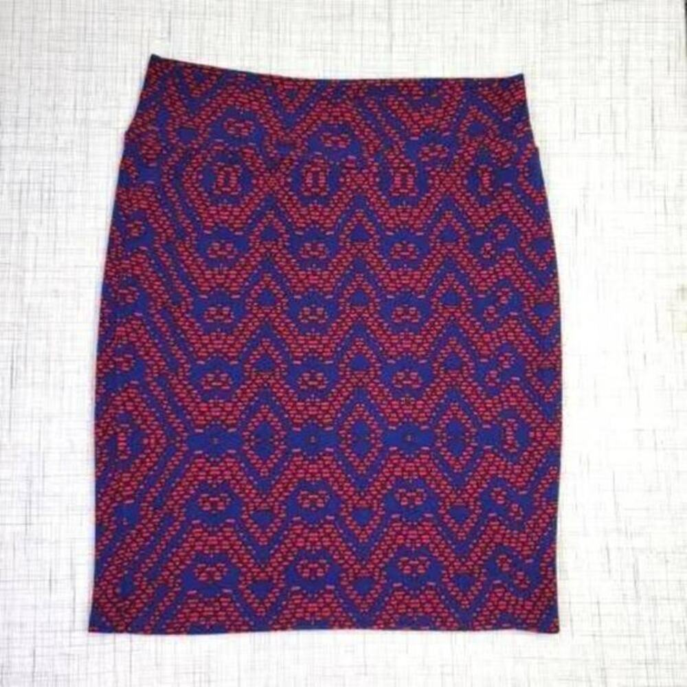 Lularoe Cassie Pencil Skirt Navy Red Abstract Pattern Size 3XL